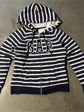 GAP Navy and White Striped Zip Hoodie